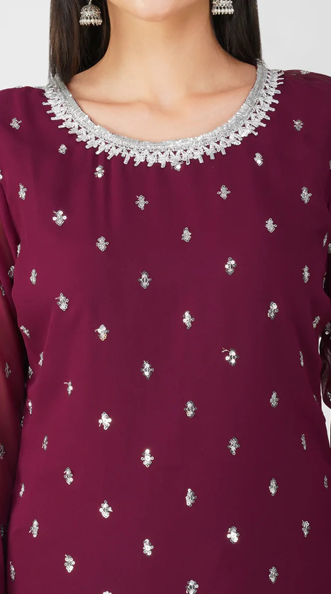 Wine Georgette Jacquard Straight Cut Suit Set - Image 5