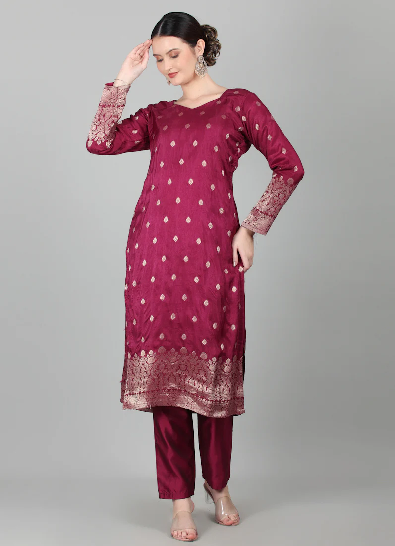 Wine Georgette Jacquard Suit Set - Image 4