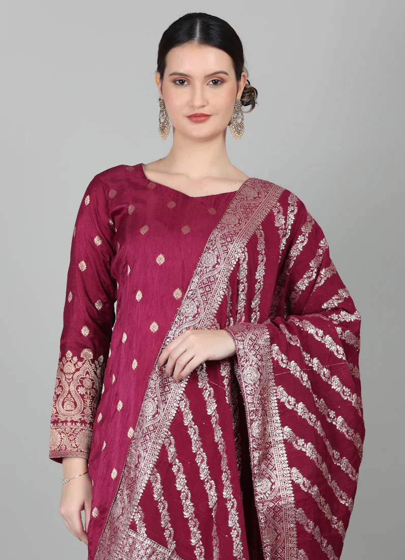 Wine Georgette Jacquard Suit Set - Image 5