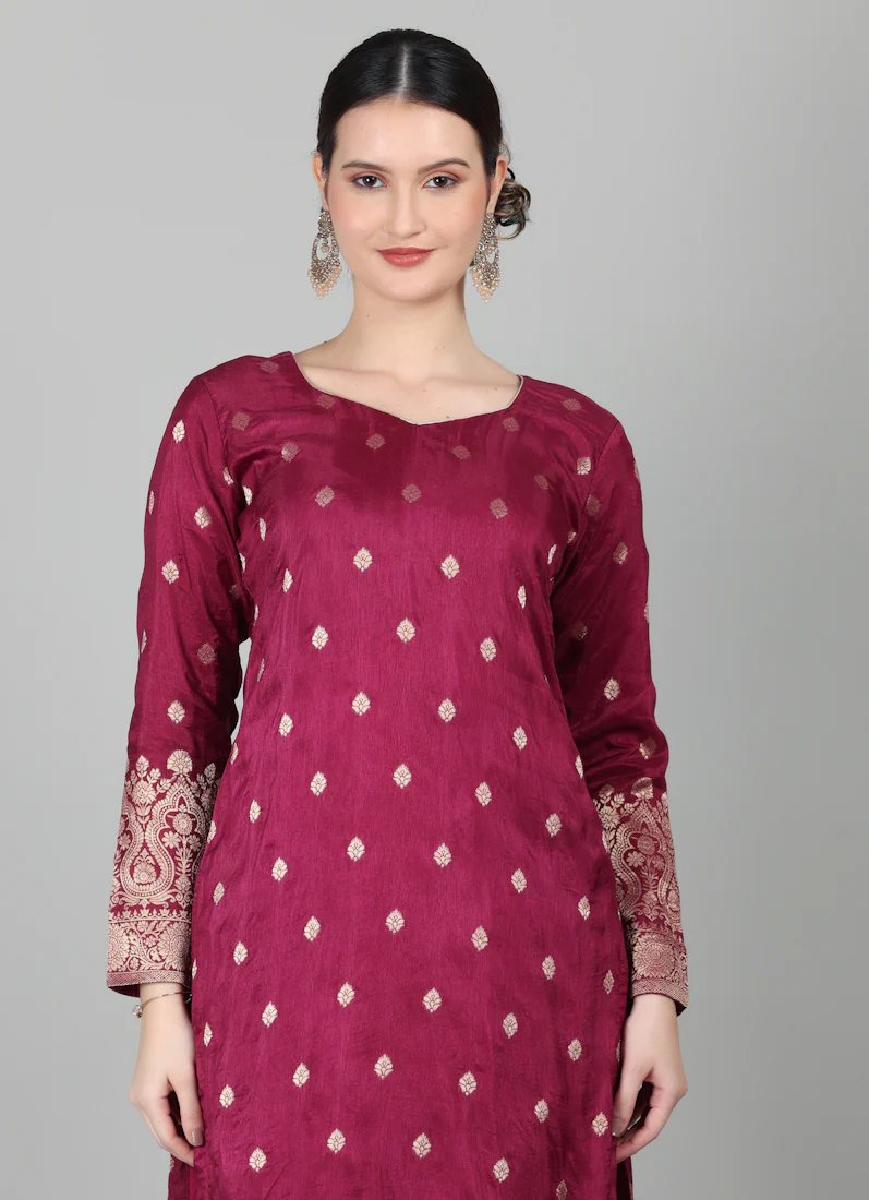 Wine Georgette Jacquard Suit Set - Image 6