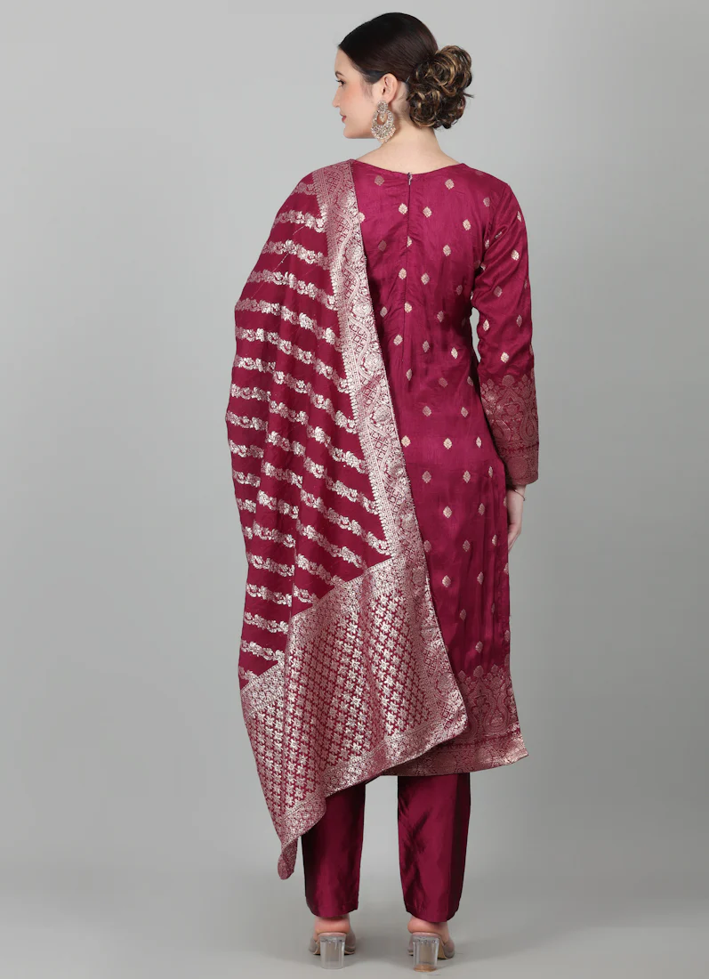 Wine Georgette Jacquard Suit Set - Image 7