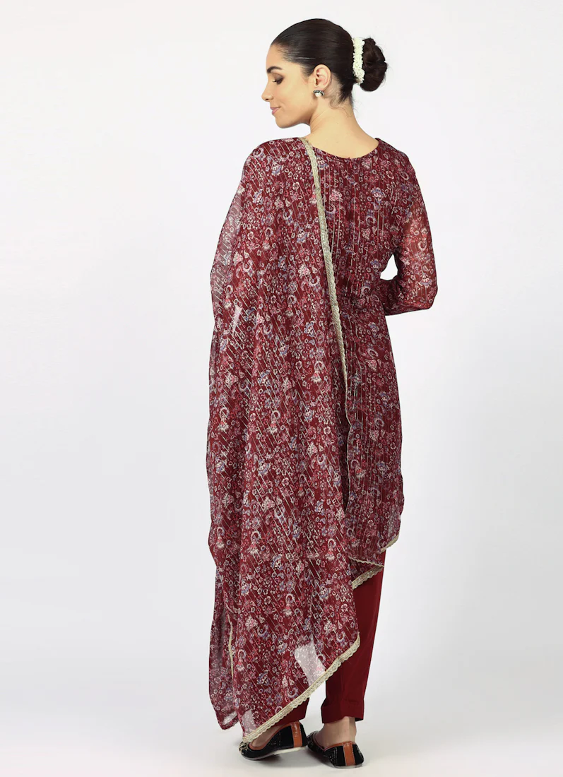 Wine Georgette Lurex Shift Suit Set - Image 6