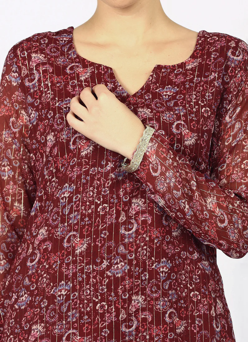 Wine Georgette Lurex Shift Suit Set - Image 8