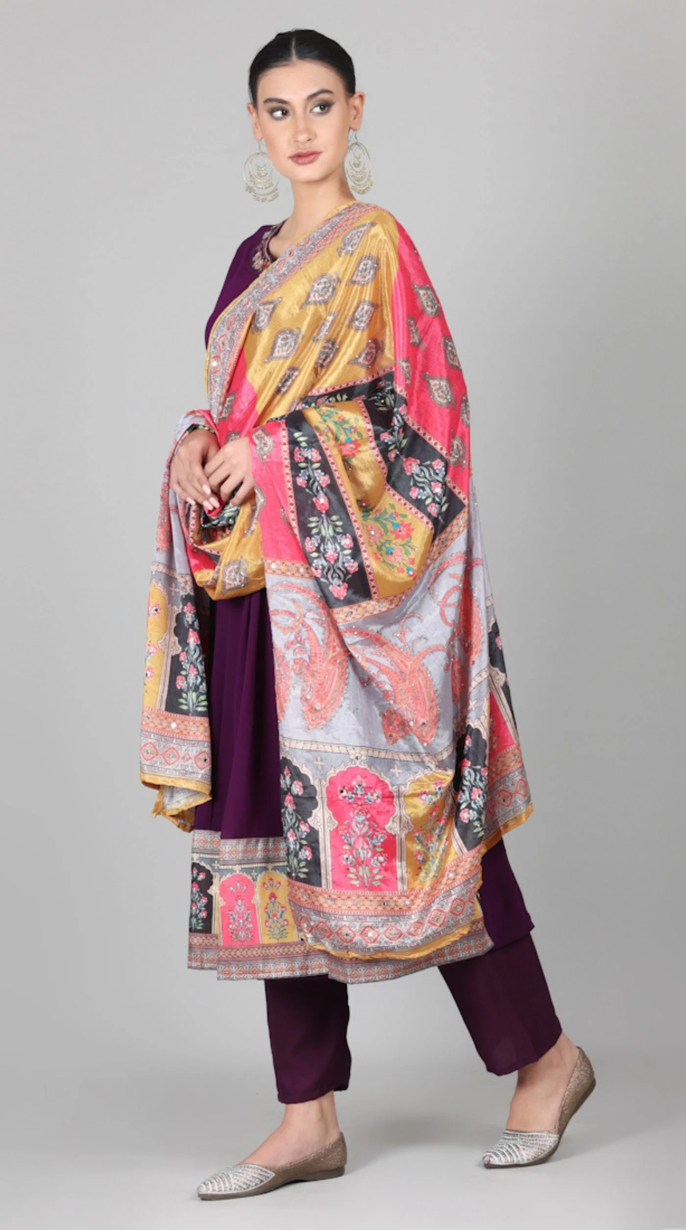 Wine Georgette Multicolour Printed Dupatta Suit Set - Image 3