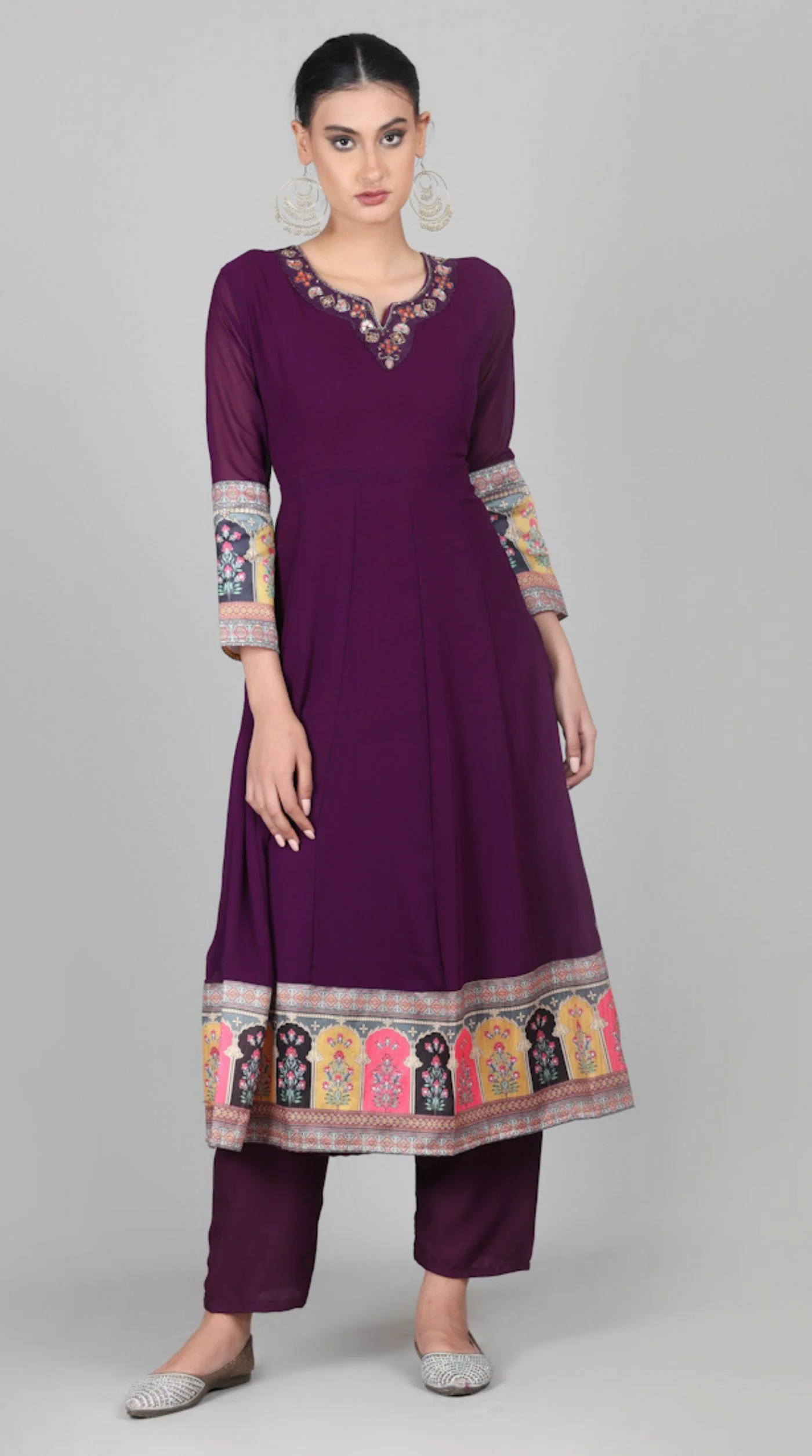 Wine Georgette Multicolour Printed Dupatta Suit Set - Image 5