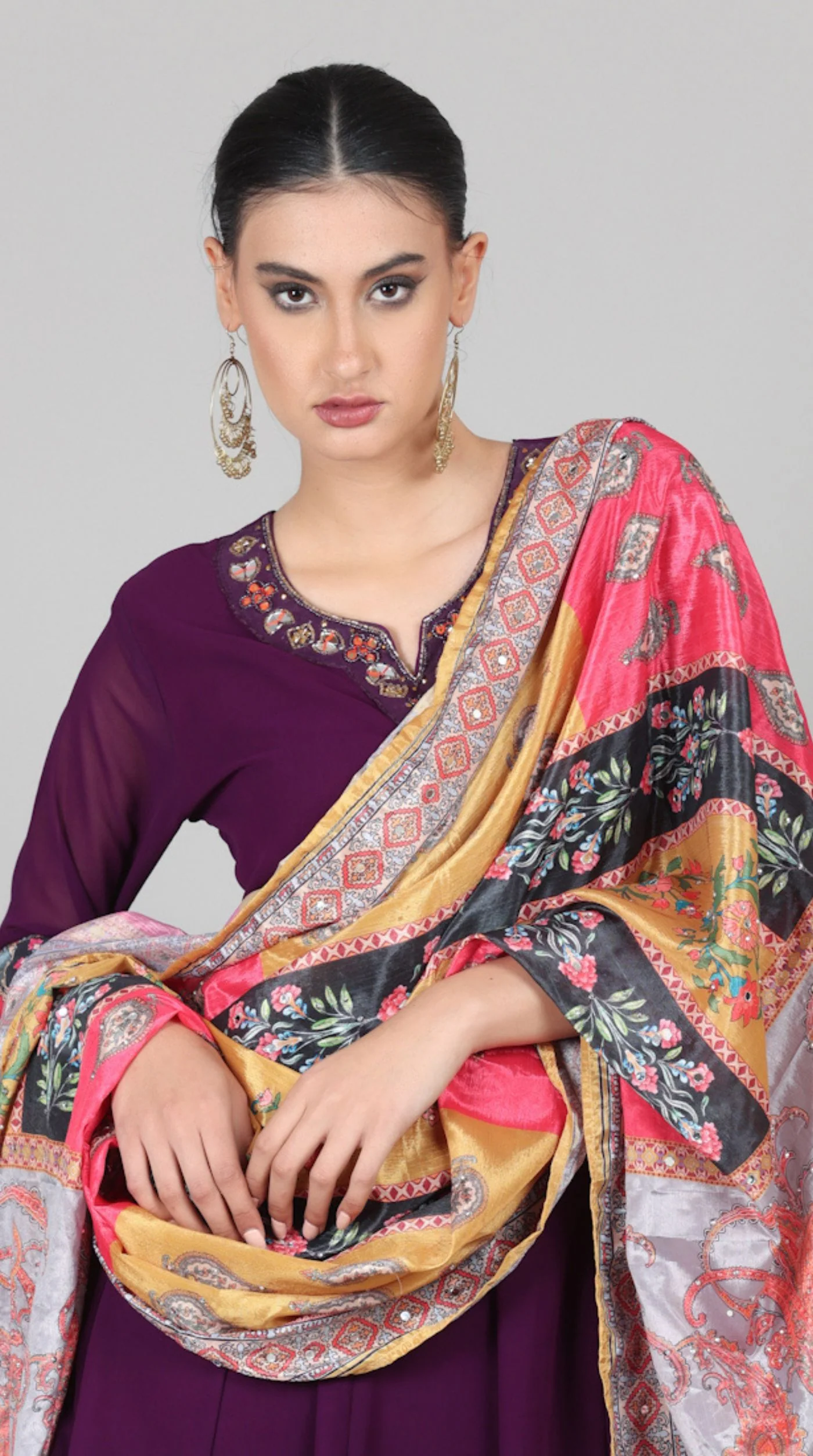 Wine Georgette Multicolour Printed Dupatta Suit Set - Image 6