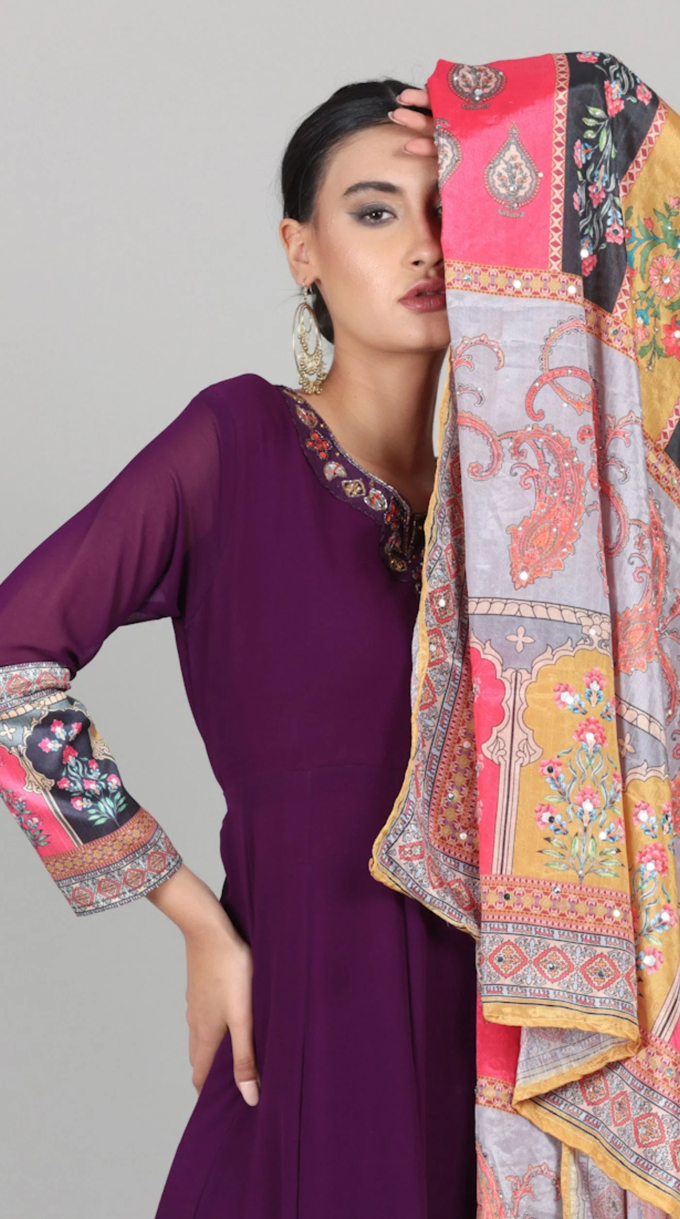 Wine Georgette Multicolour Printed Dupatta Suit Set - Image 7