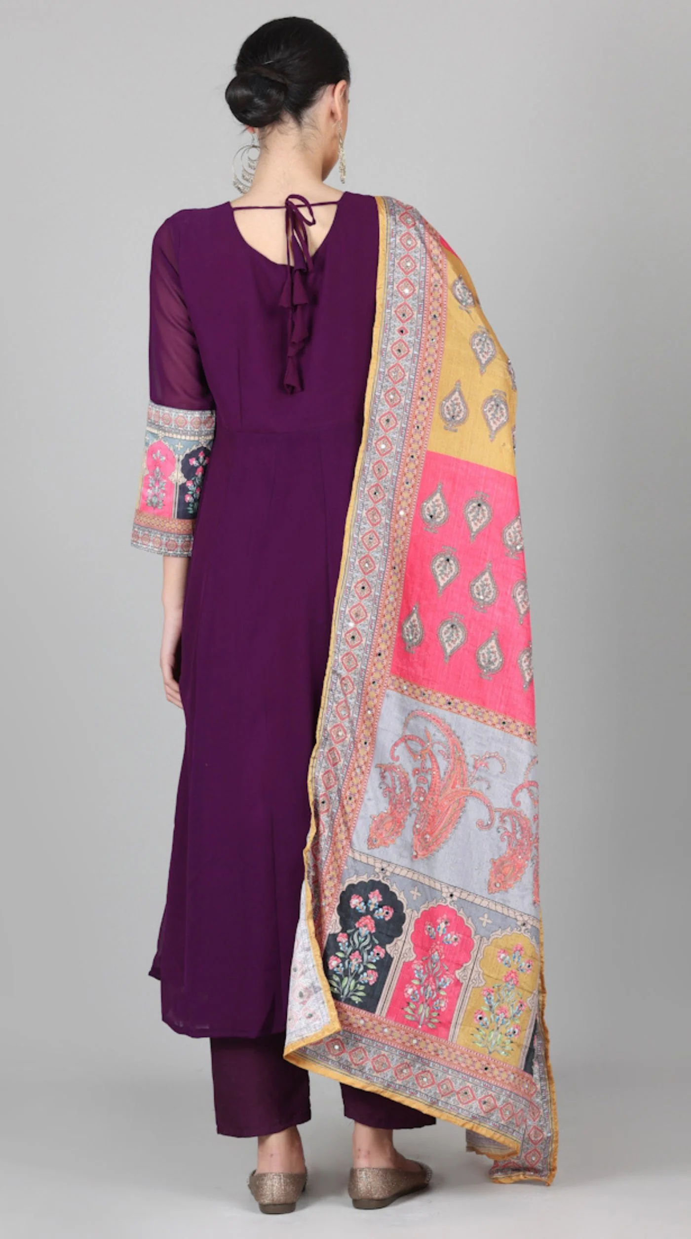 Wine Georgette Multicolour Printed Dupatta Suit Set - Image 8