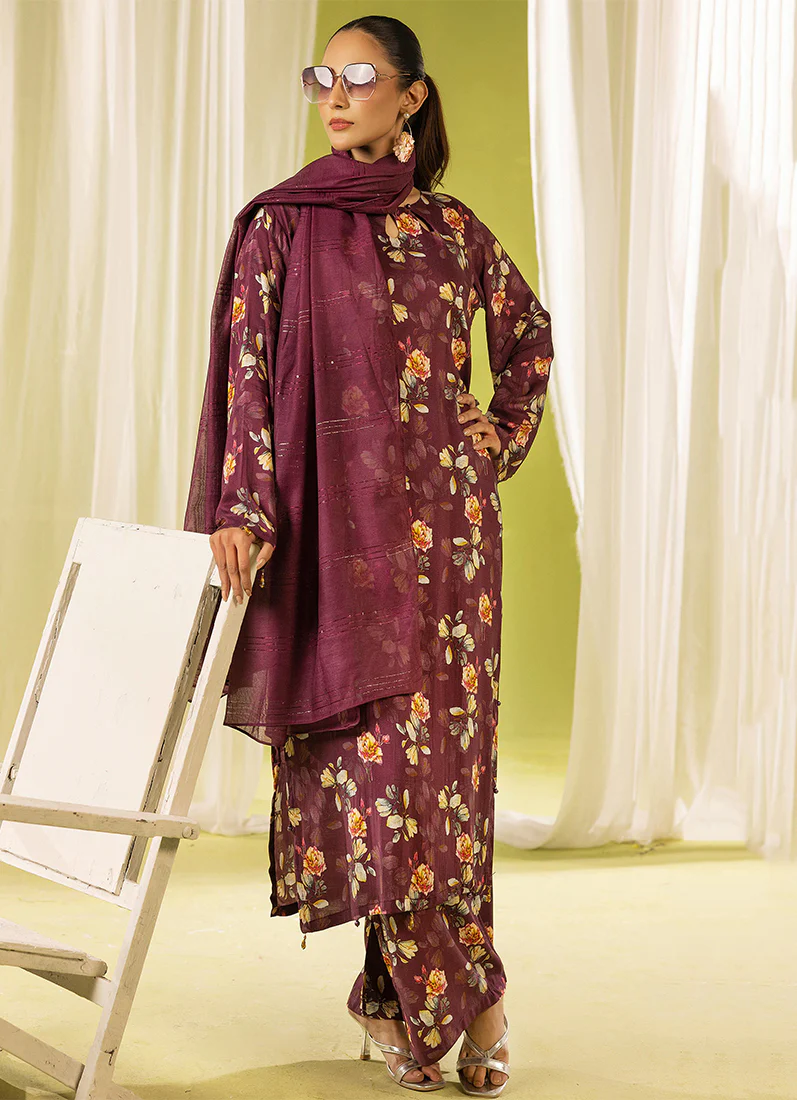 Wine Lawn Digital Printed Suit Set - Image 2