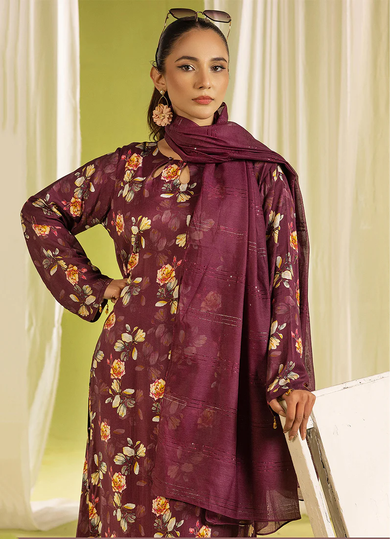 Wine Lawn Digital Printed Suit Set - Image 3