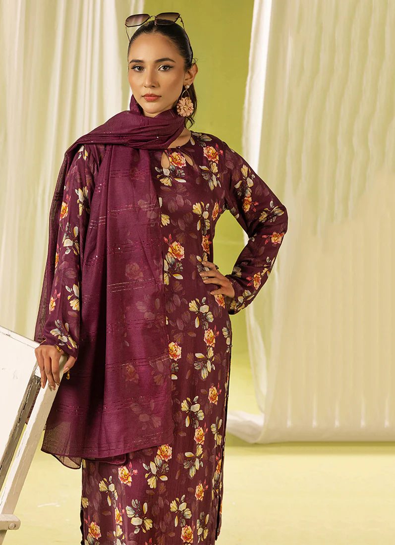 Wine Lawn Digital Printed Suit Set - Image 4