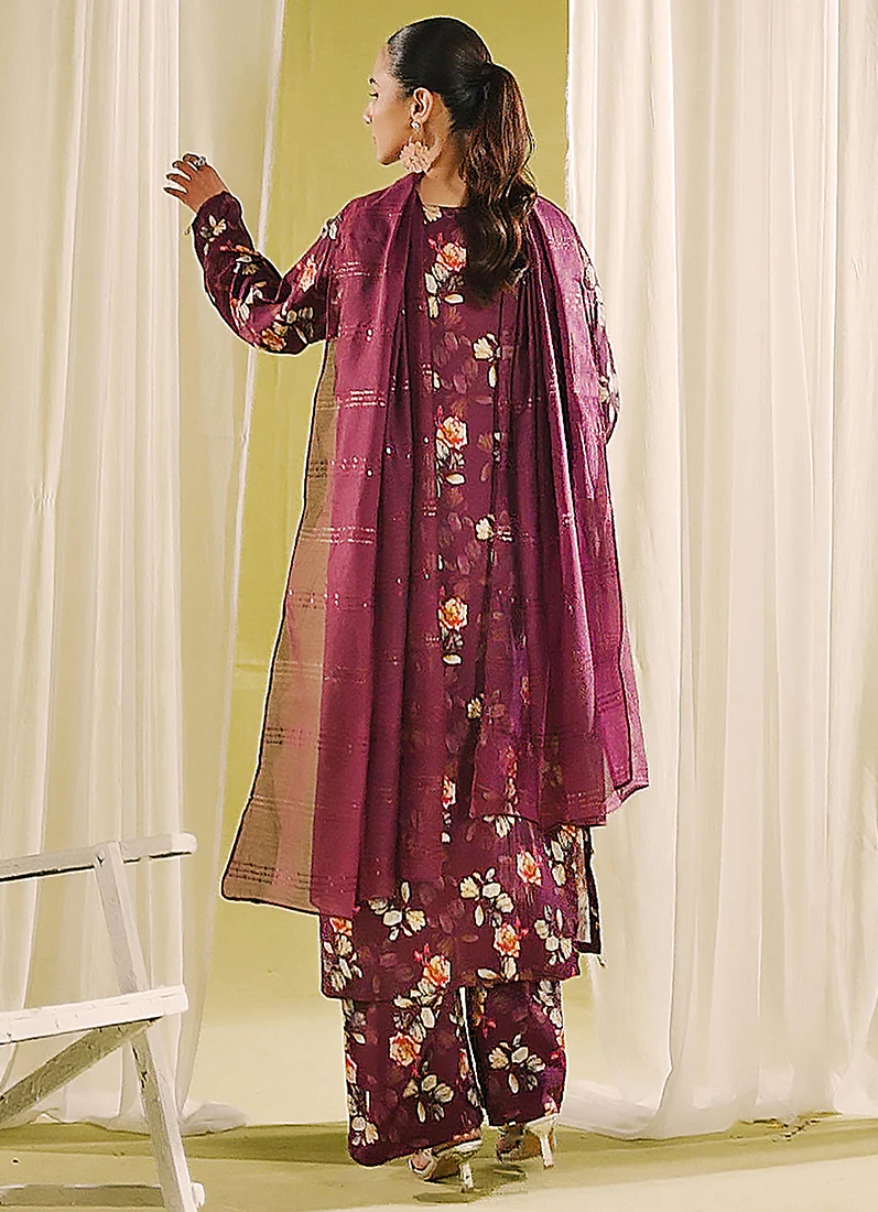 Wine Lawn Digital Printed Suit Set - Image 5