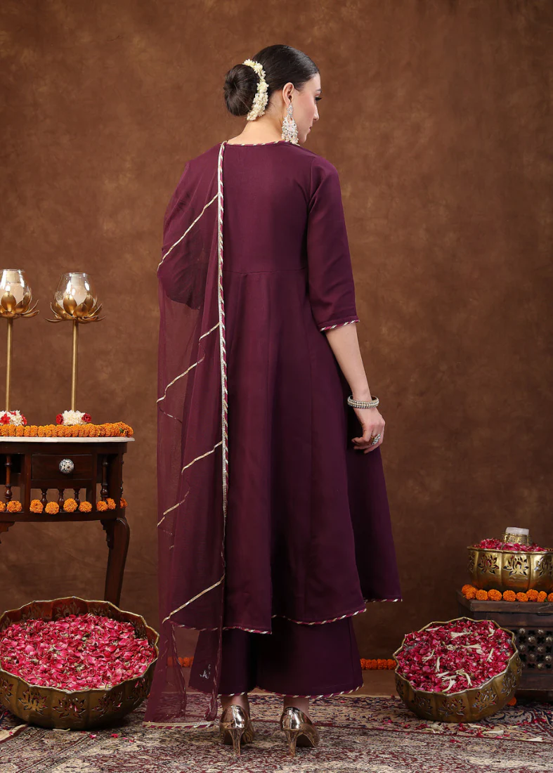 Wine Moss Crepe Bias Cut Suit Set - Image 2