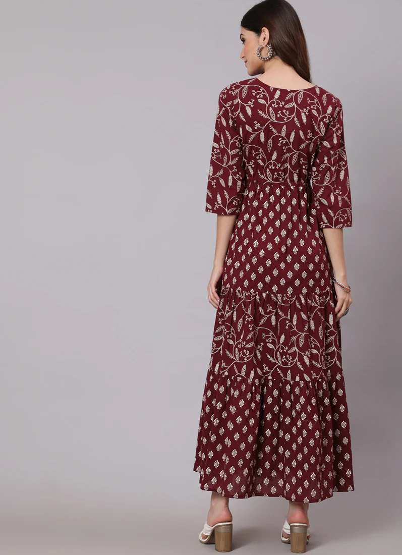 Wine Printed Bias Cut Dress - Image 3