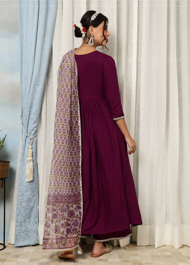 Wine Rayon Naira Cut Suit Set - Image 2