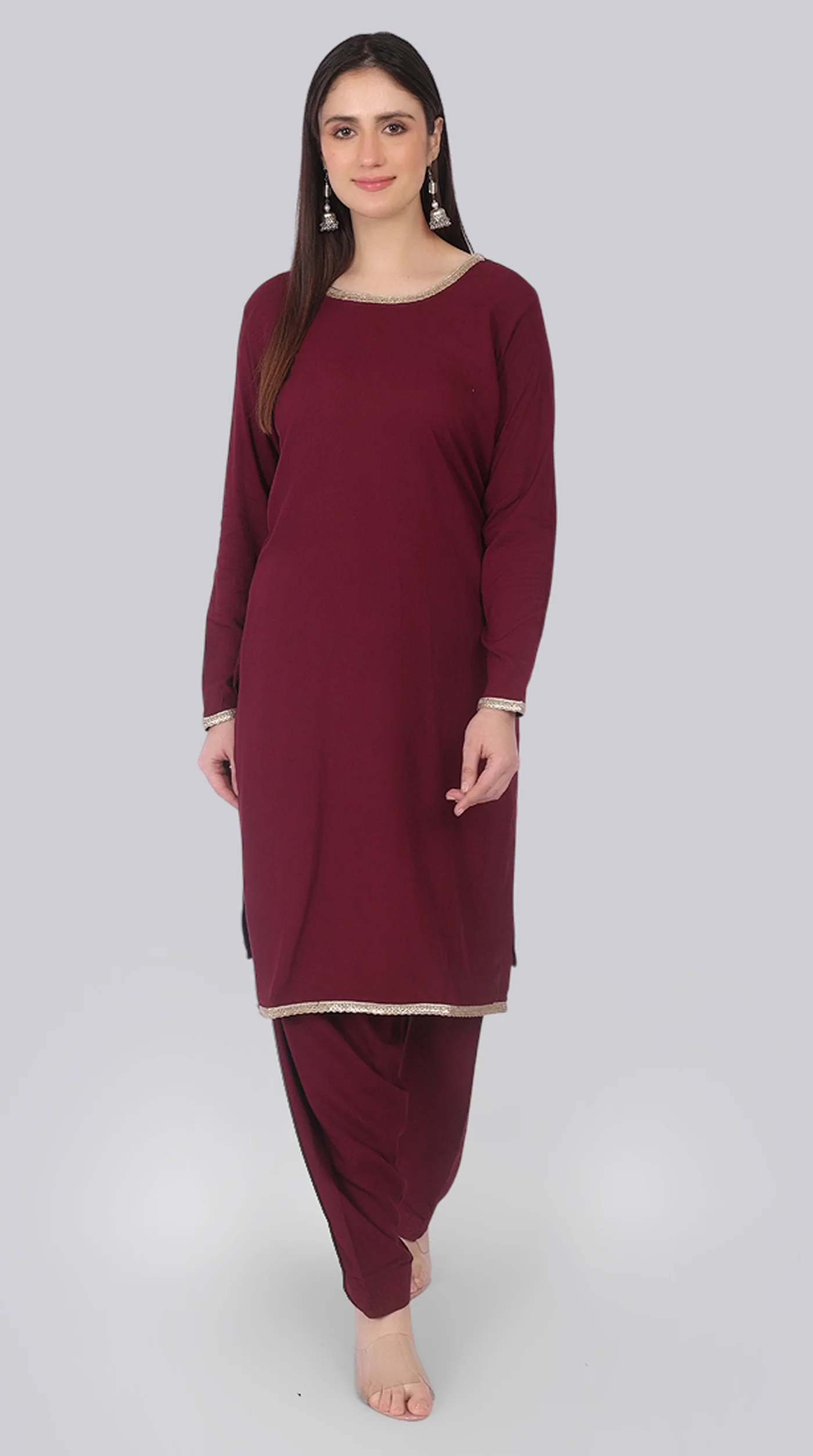 Wine Rayon Shift Suit Set with Multicolour Dupatta - Image 5