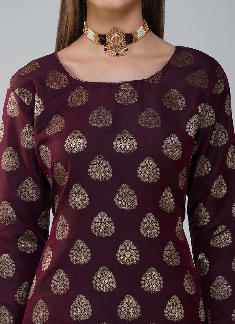 Wine Silk Jacqaurd Suit Set - Image 7