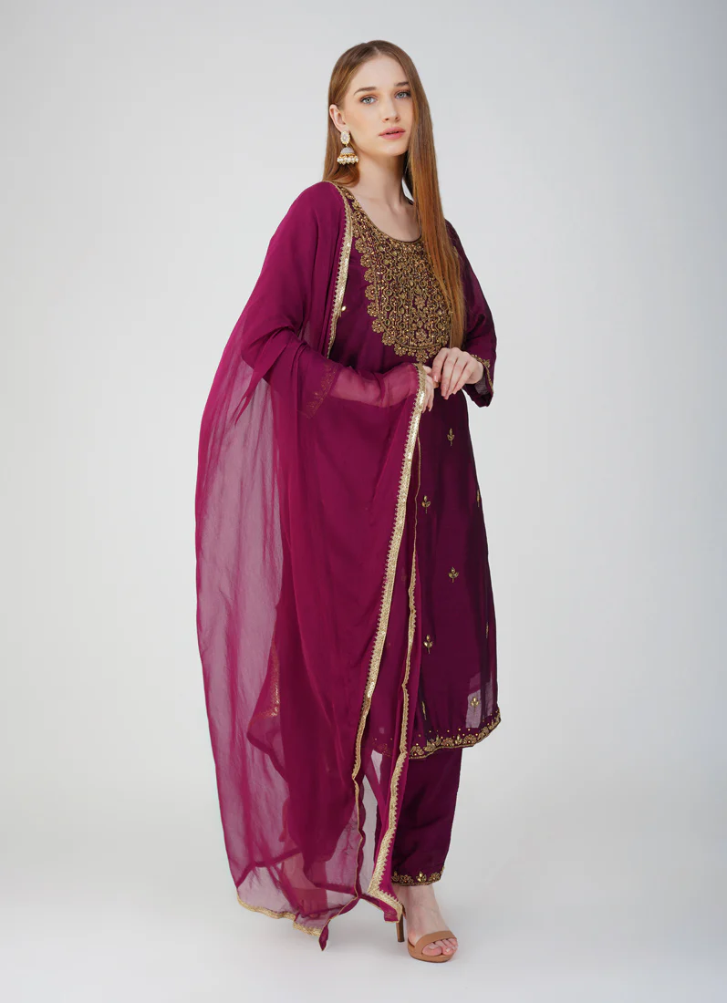 Wine Silk Straight Cut Suit - Image 2