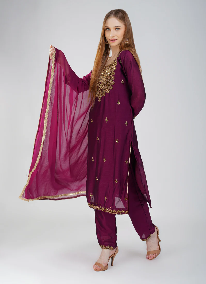 Wine Silk Straight Cut Suit - Image 3