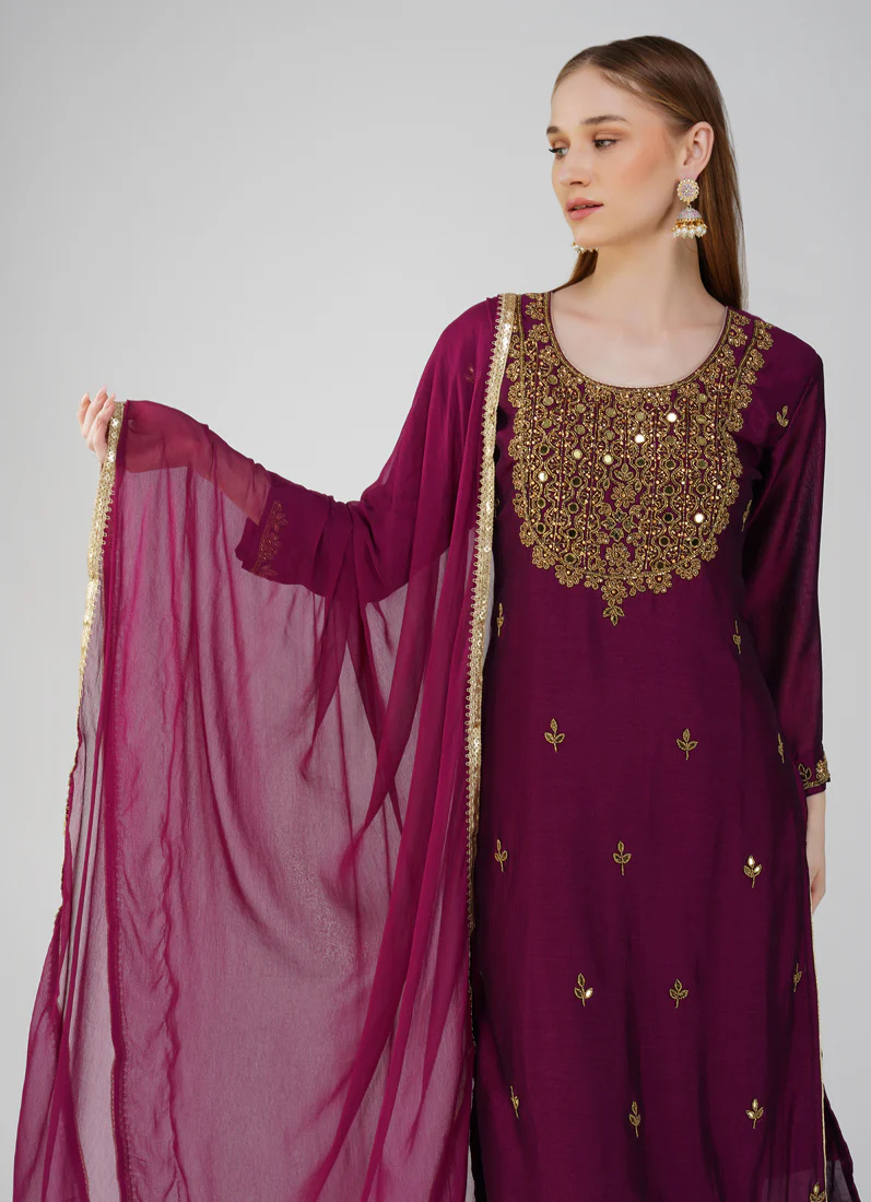 Wine Silk Straight Cut Suit - Image 4