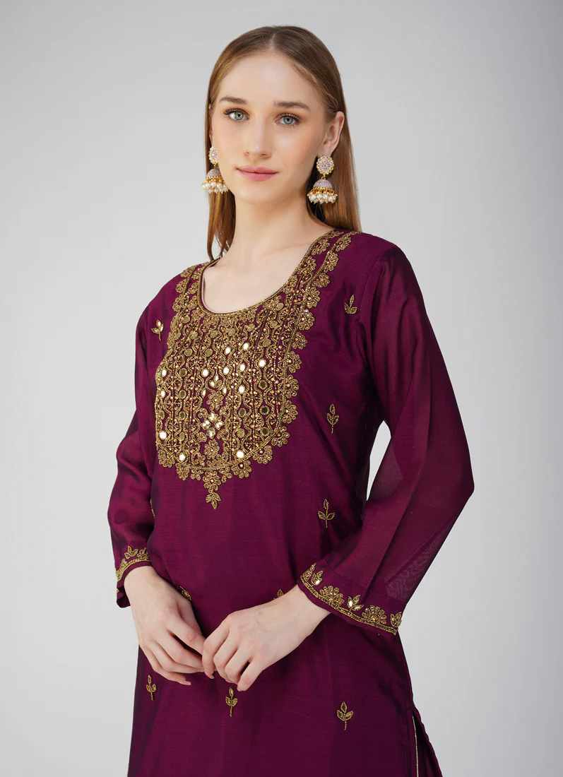 Wine Silk Straight Cut Suit - Image 5