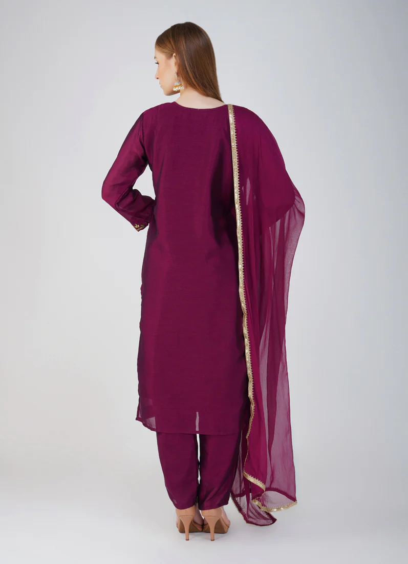 Wine Silk Straight Cut Suit - Image 7