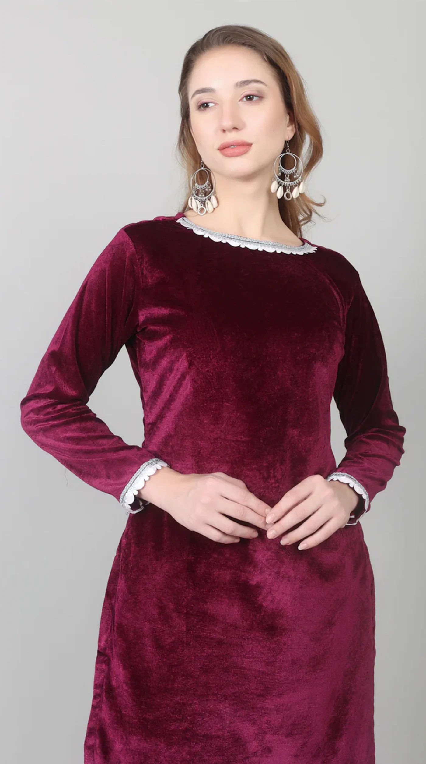 Wine Velvet Printed Dupatta Suit Set - Image 8