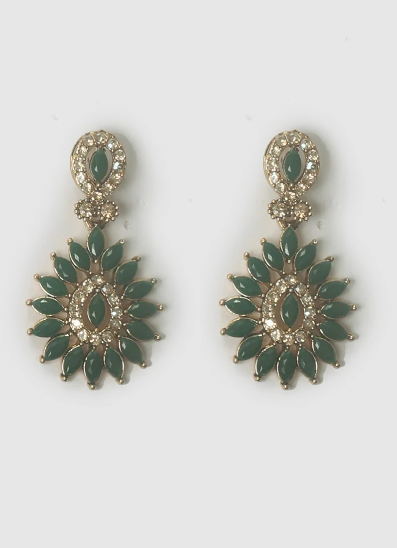 Women’s Antique Gold Necklace Set with Green Stones - Image 4