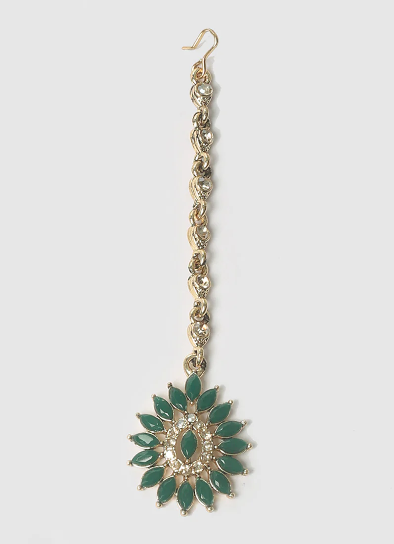 Women’s Antique Gold Necklace Set with Green Stones - Image 5