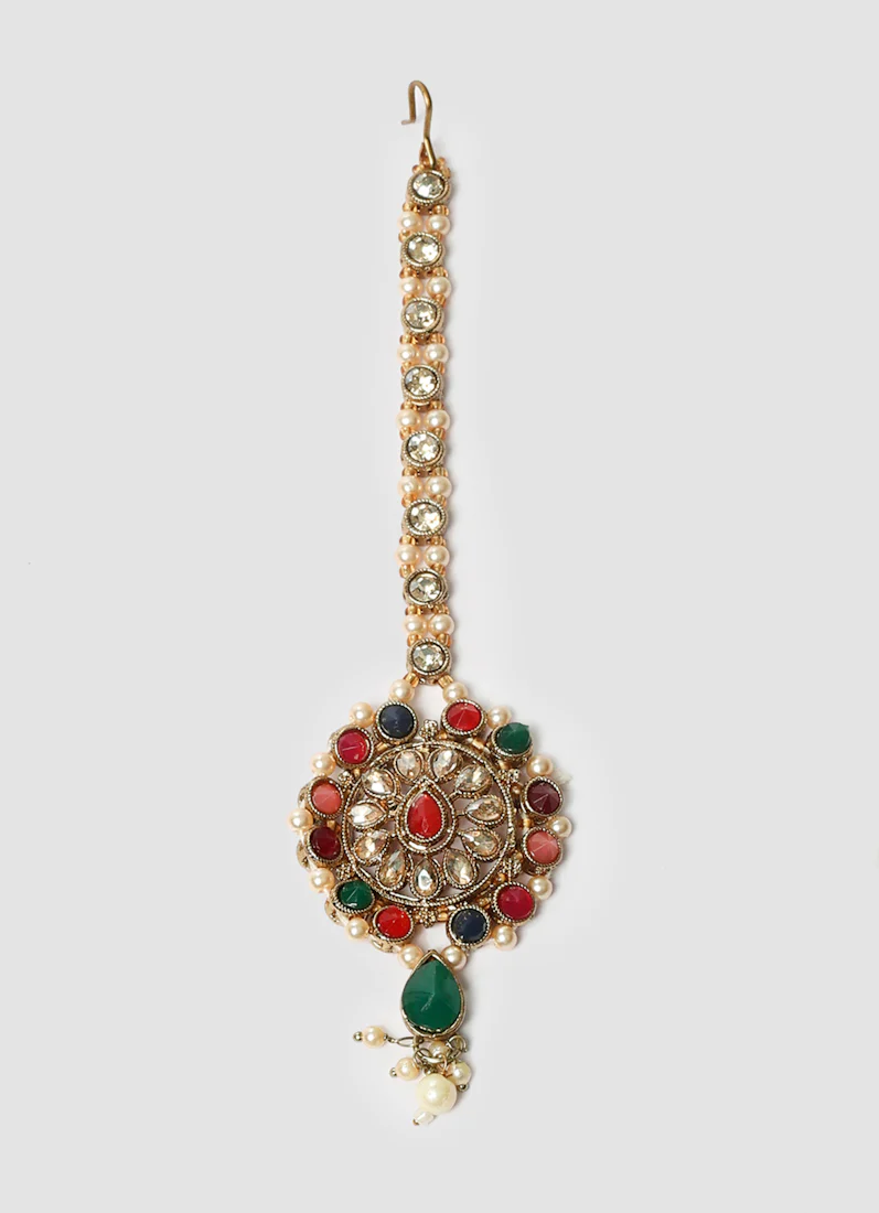 Women’s Antique Gold Multi-color Beaded Pearl Necklace Set - Image 9