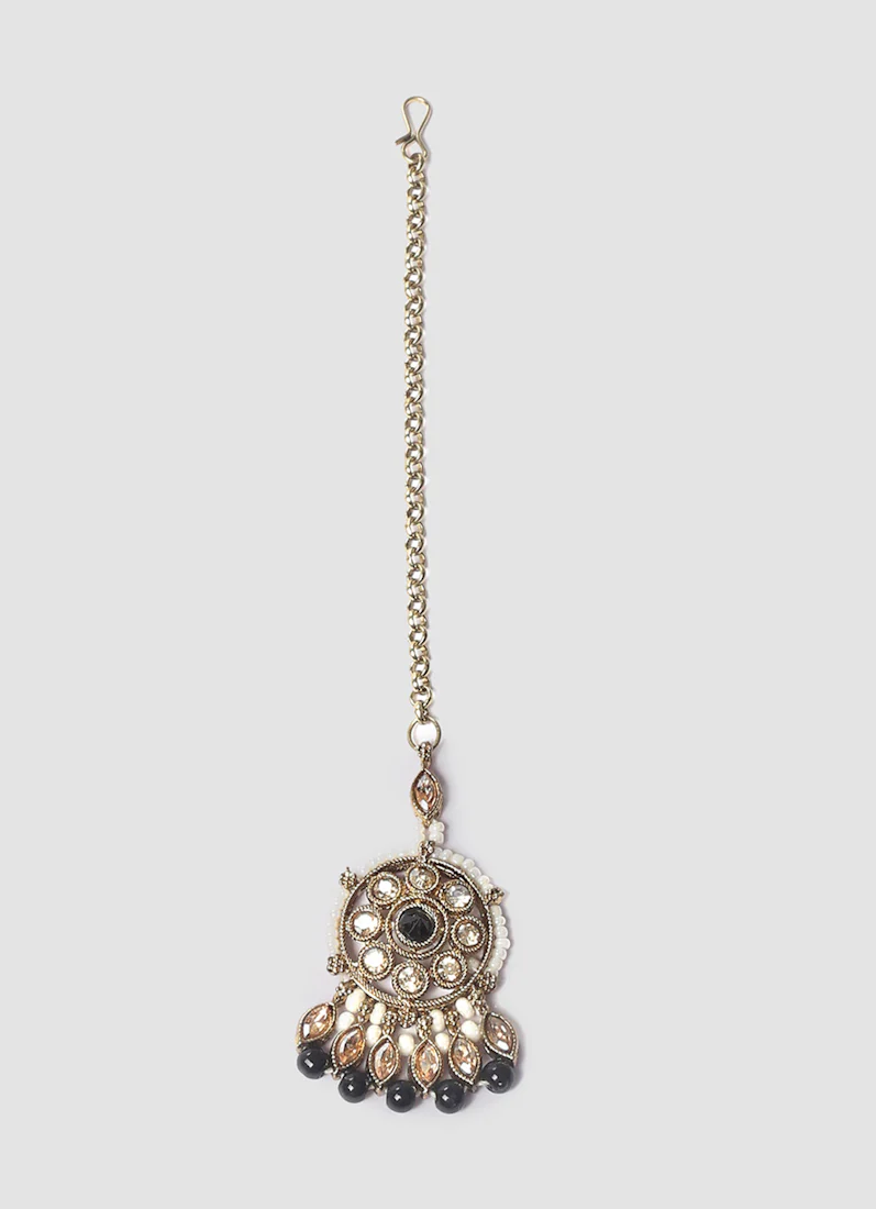 Women’s Antique Gold Necklace Set with Black Beads - Image 3