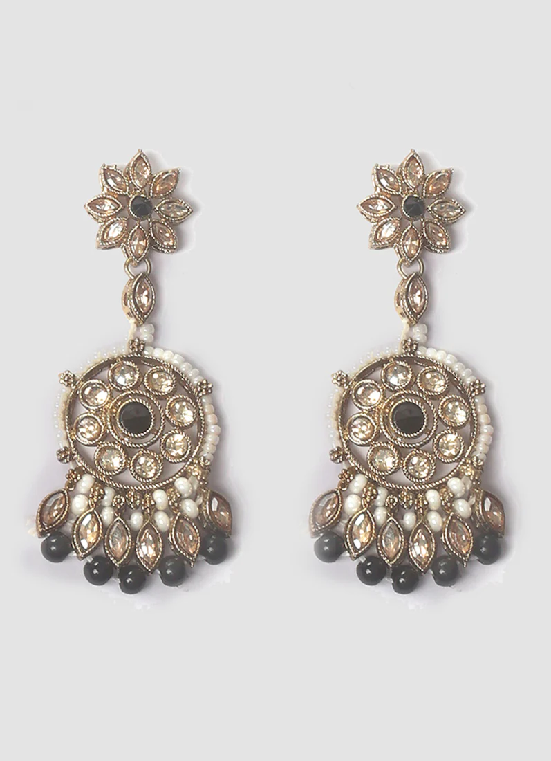 Women’s Antique Gold Necklace Set with Black Beads - Image 5