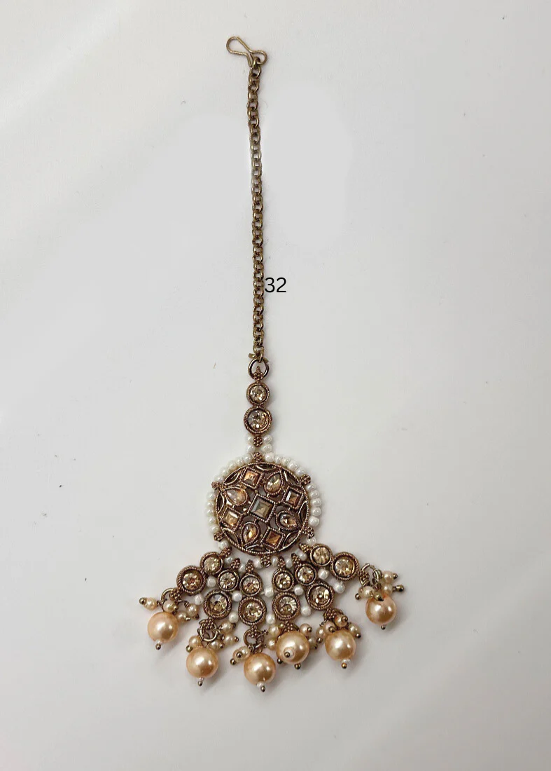 Womens Antique Gold Pearl & Stone Jewellery Set - Image 3