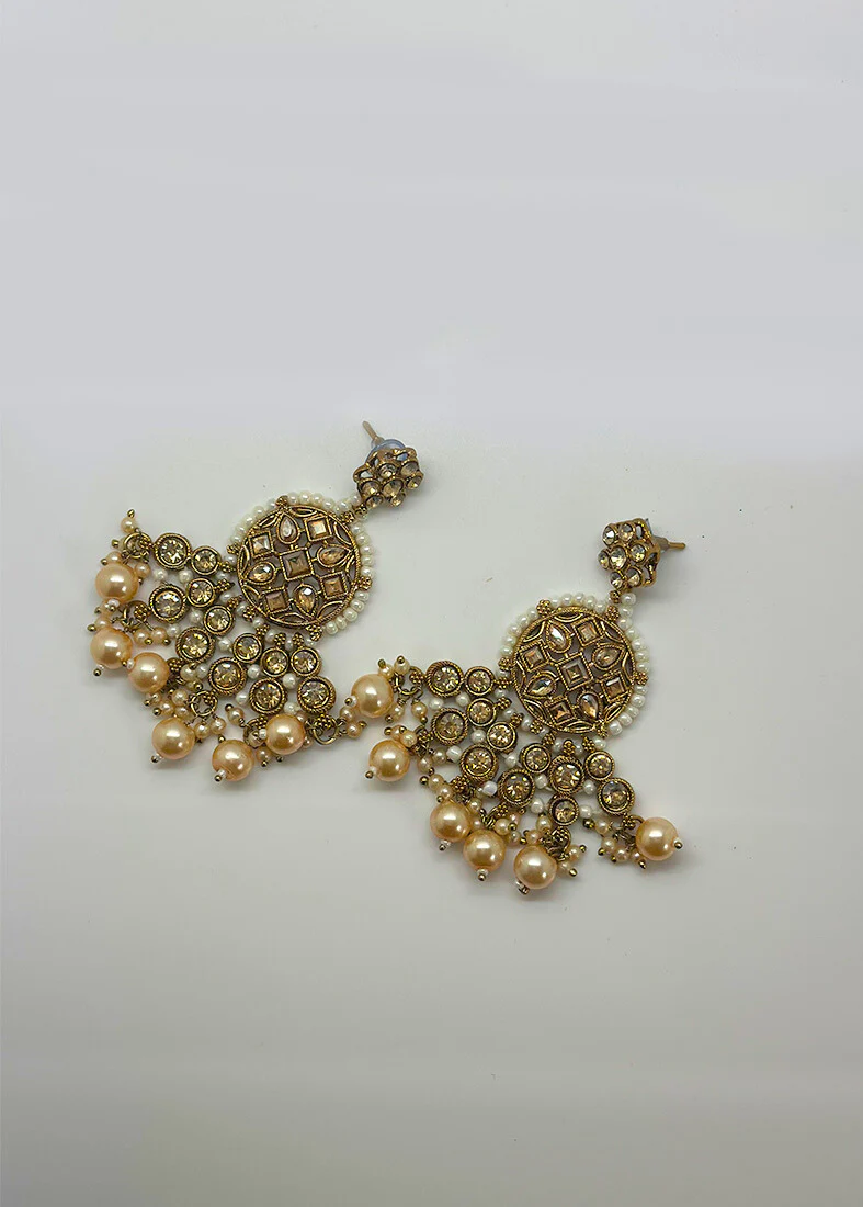 Womens Antique Gold Pearl & Stone Jewellery Set - Image 4