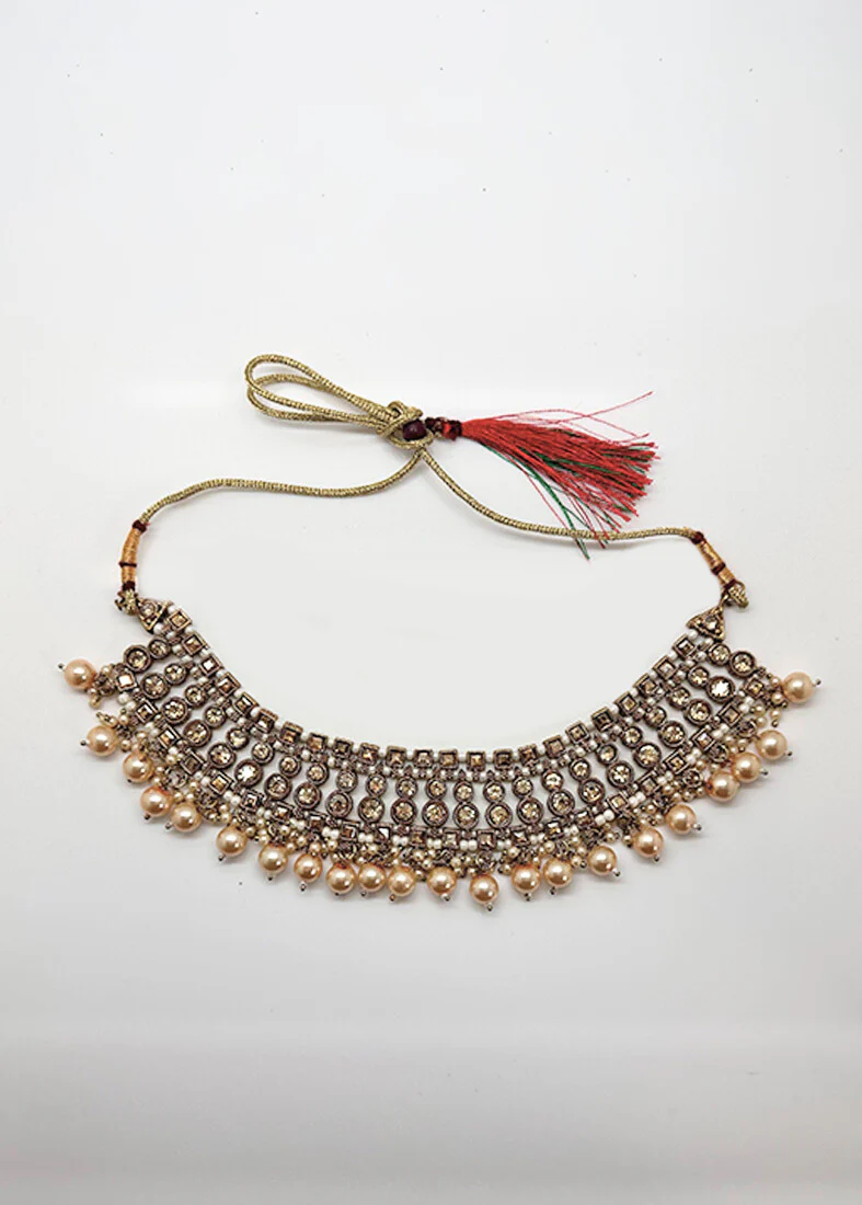 Womens Antique Gold Pearl & Stone Jewellery Set - Image 5