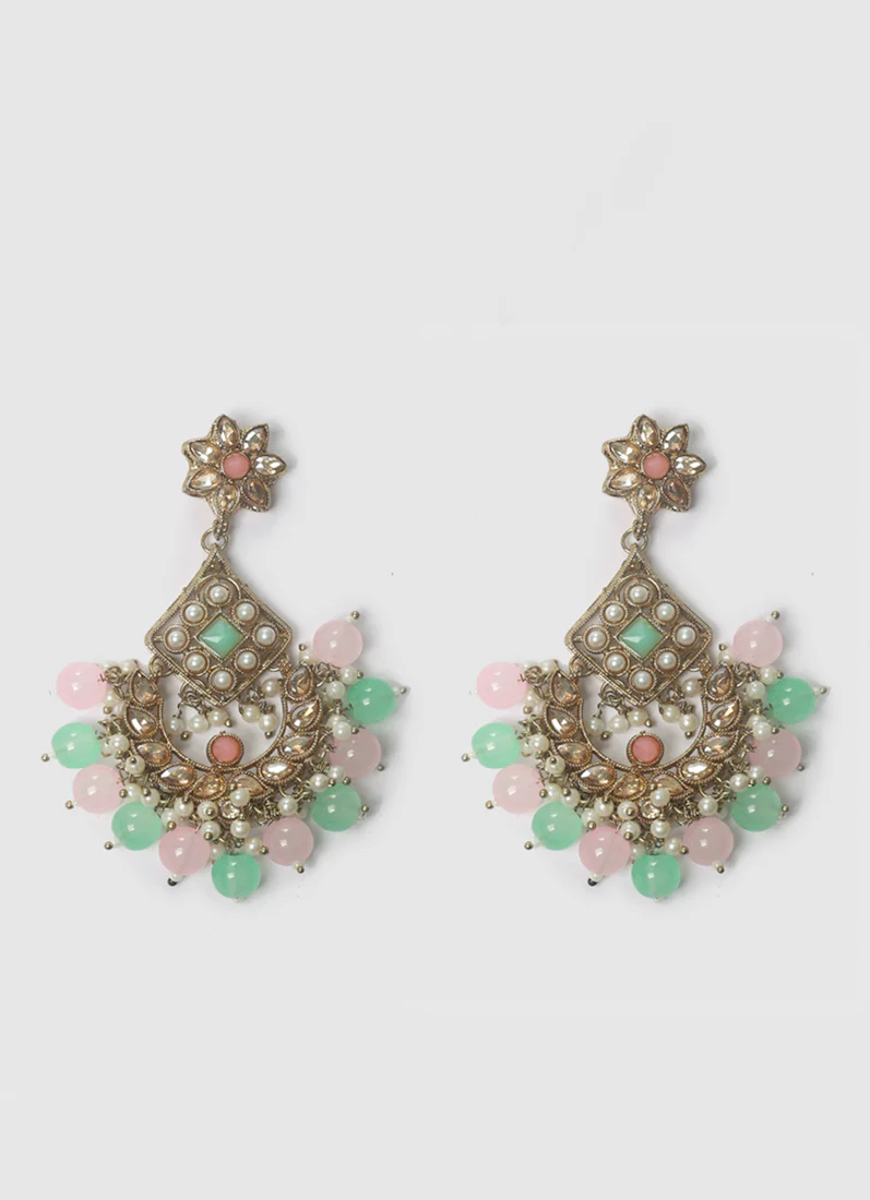 Women’s Antique Gold Pink & Sea Green Beaded Stone Necklace Set - Image 10
