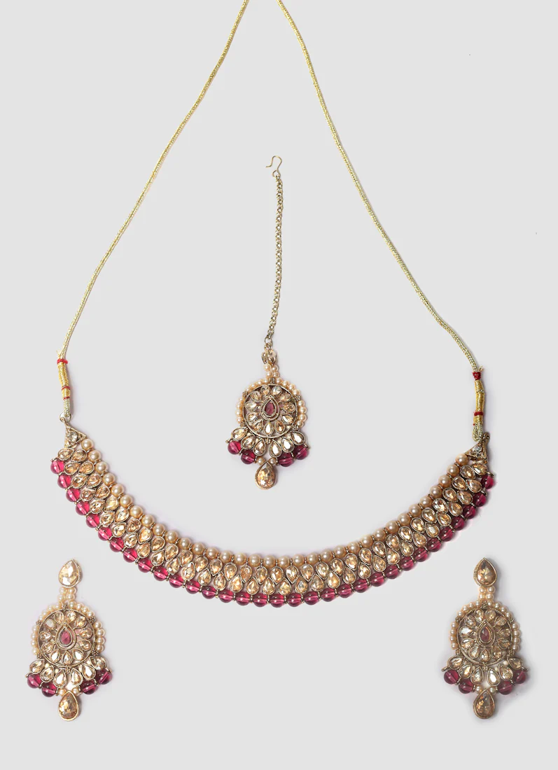 Women's Antique Gold Teardrop Stone & Pearl Jewellery Set - Image 2