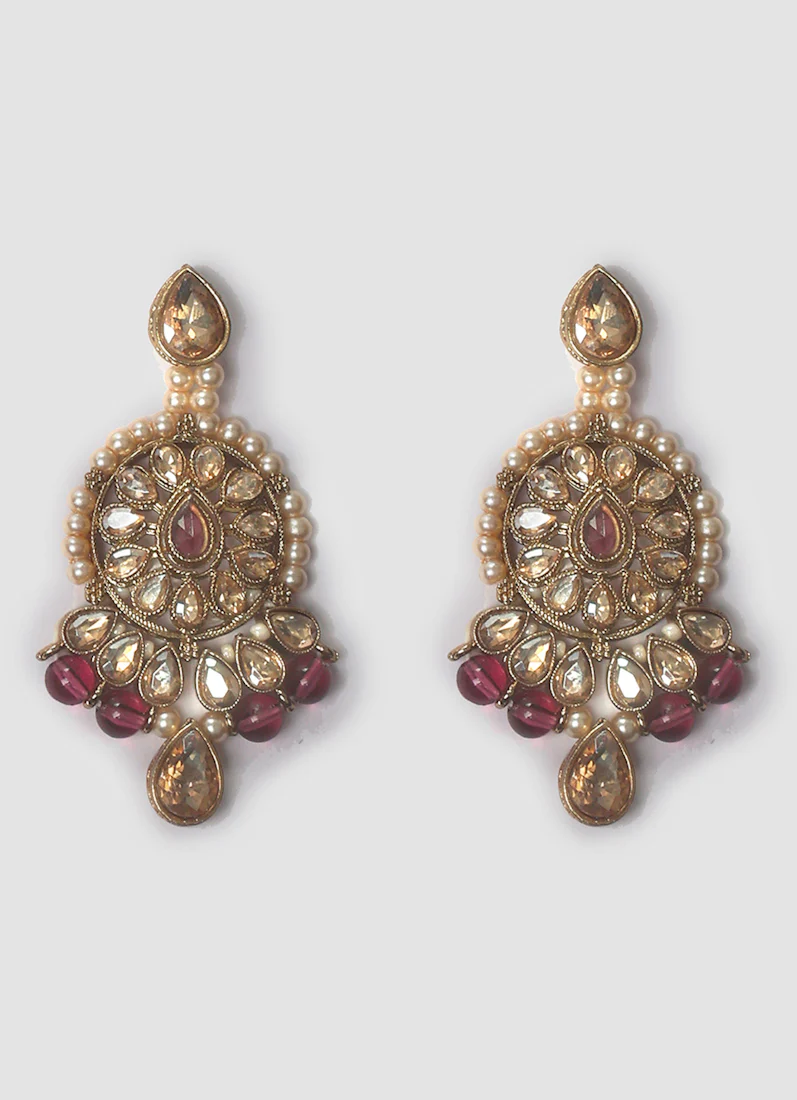 Women's Antique Gold Teardrop Stone & Pearl Jewellery Set - Image 4
