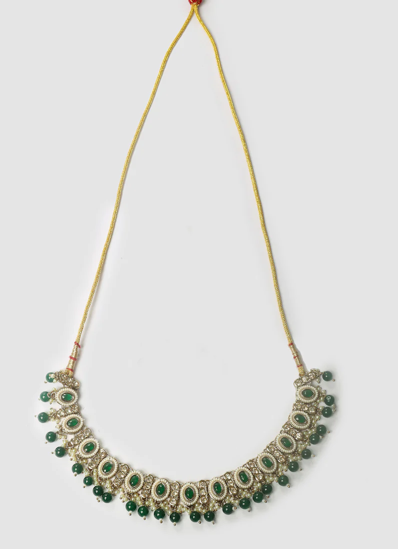 Women’s Dark Green Stone & Pearl Drop Jewellery Set - Image 3