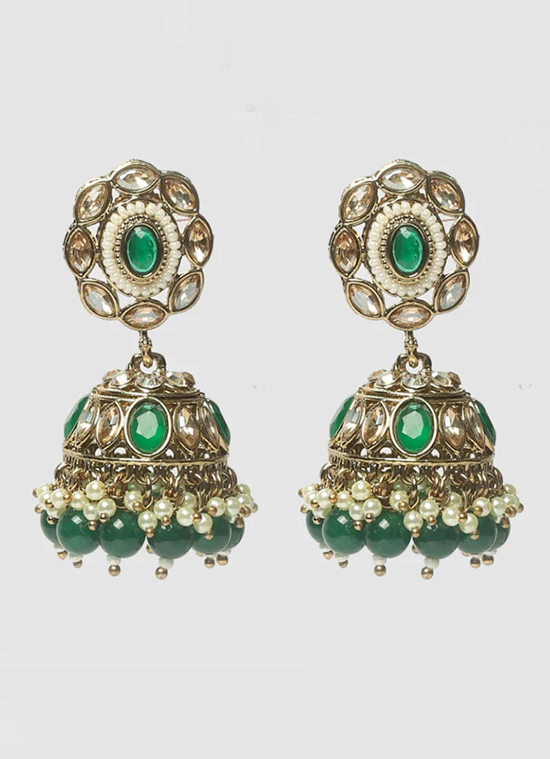 Women’s Dark Green Stone & Pearl Drop Jewellery Set - Image 4