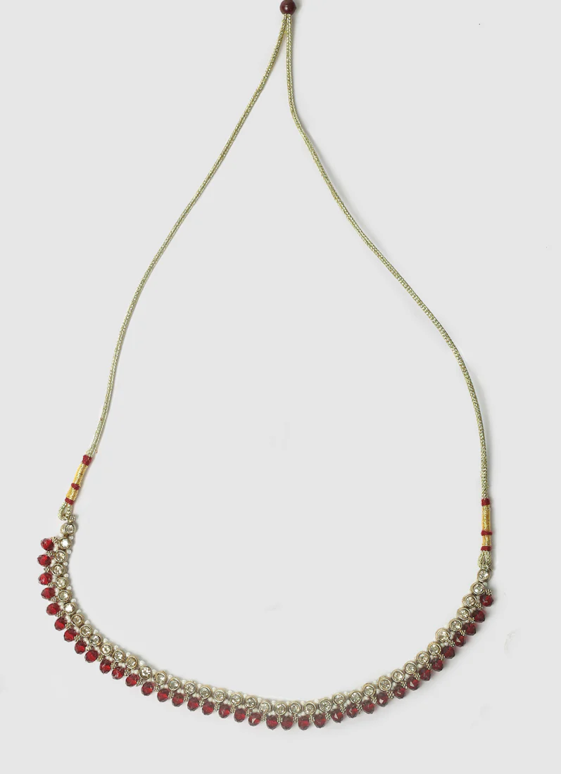 Women’s Delicate Antique Gold & Maroon Jewellery Set - Image 3