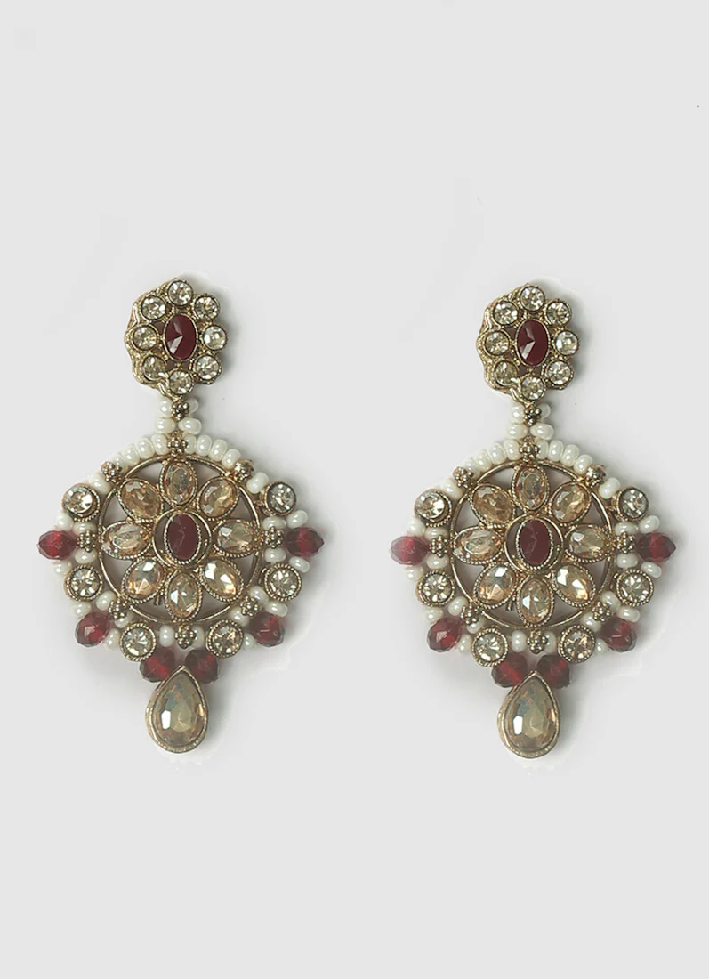 Women’s Delicate Antique Gold & Maroon Jewellery Set - Image 4