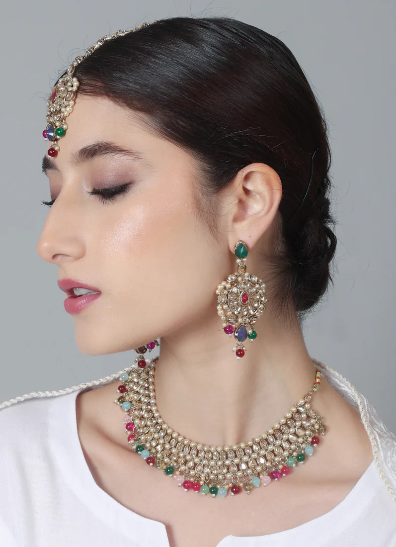 Women’s Diamante and Multi-color Beaded Necklace Set - Image 3
