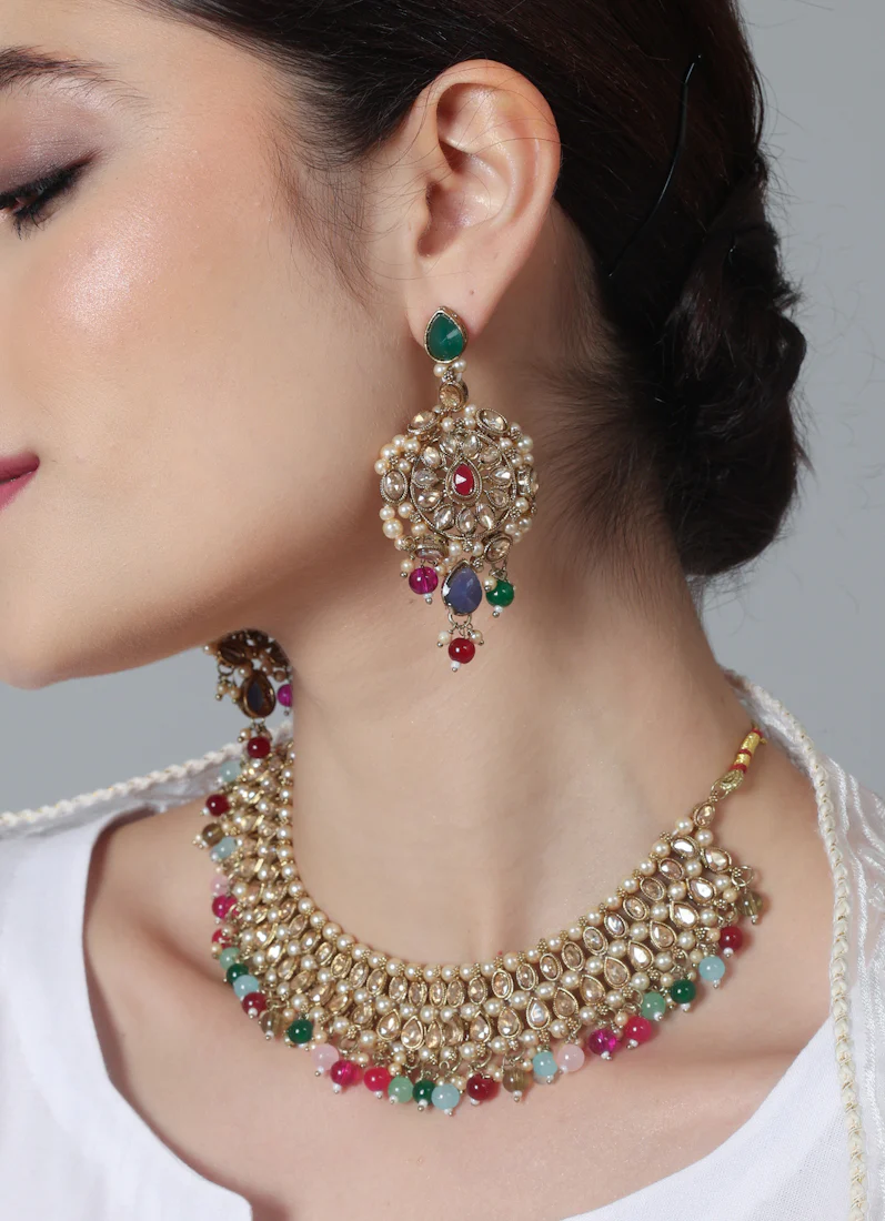 Women’s Diamante and Multi-color Beaded Necklace Set - Image 4