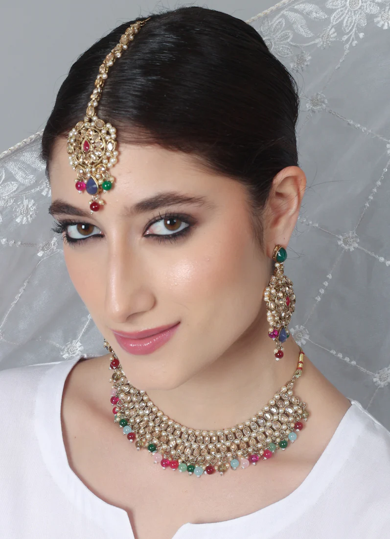 Women’s Diamante and Multi-color Beaded Necklace Set - Image 5