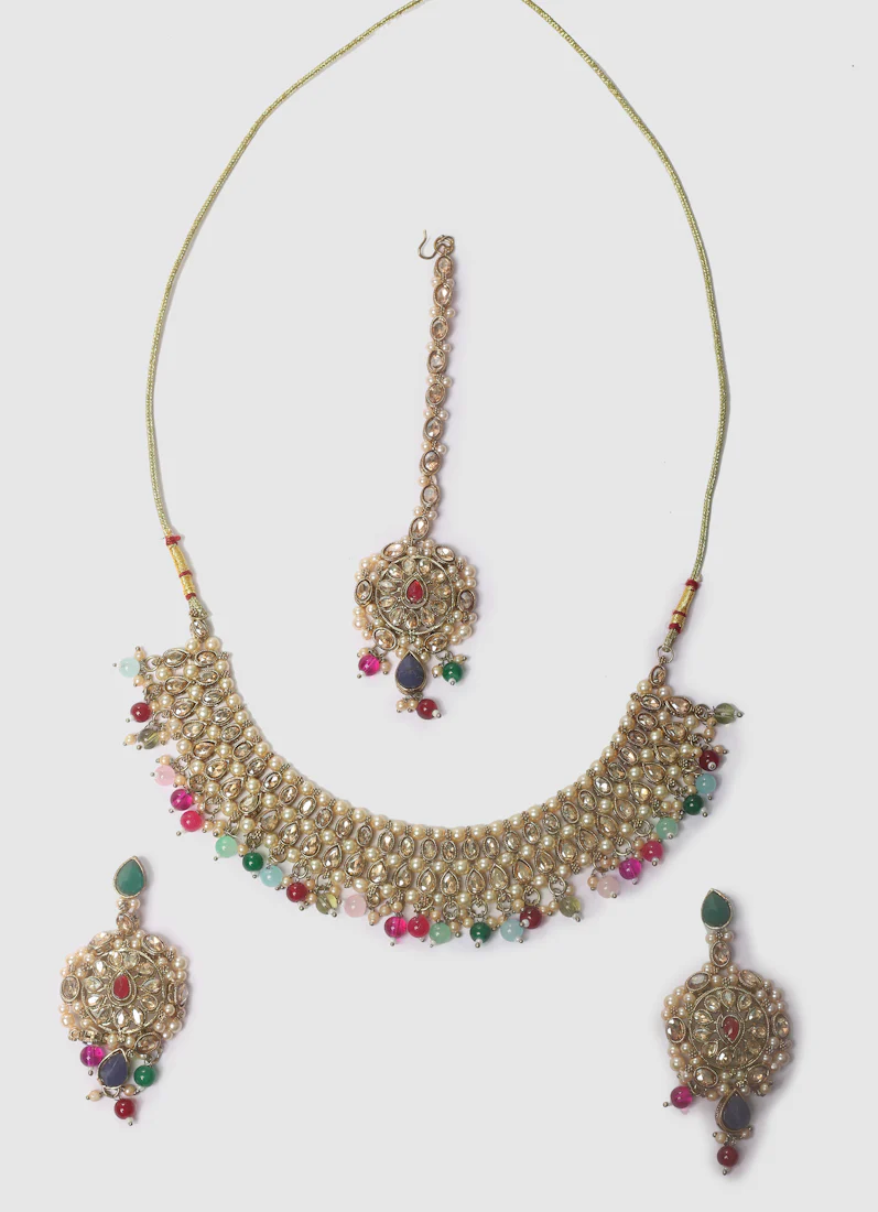 Women’s Diamante and Multi-color Beaded Necklace Set - Image 7