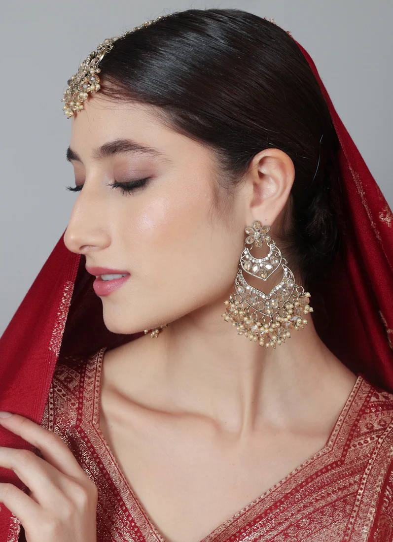 Womens Gold Latkan Style Earrings & Tikka Set - Image 6