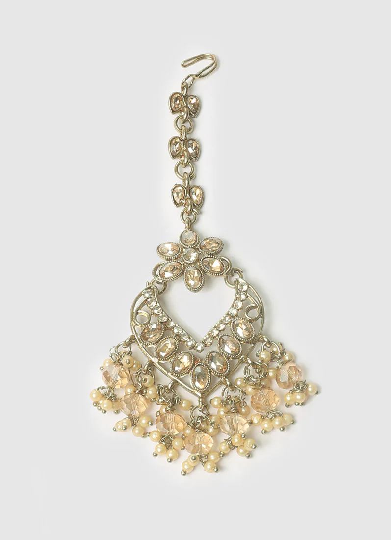 Womens Gold Latkan Style Earrings & Tikka Set - Image 8