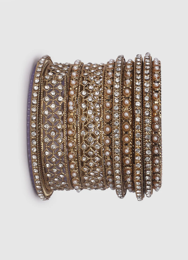 Womens Gold Multiple Kadha Mixed Bangle Set - Image 10