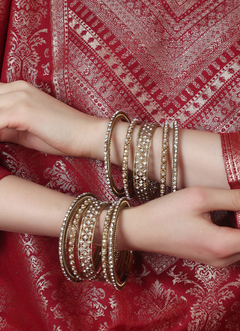 Womens Gold Multiple Kadha Mixed Bangle Set - Image 5